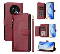 QiongniAN Compatible avec Honor Magic 4 Lite Coque,Compatible avec Honor X9 4G Any-LX1 Any-LX2 Any-LX3 / X9 5G Any-NX1 / X30 5G Flip PU Cuir Zip Portefeuille Etui pour téléphone Portable Red