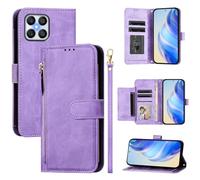 QiongniAN Compatible avec Honor X8 4G Coque,Compatible avec Honor X8 4G TFY-LX1 TFY-LX2 TFY-LX3 / X30i 5G TFY-AN00 / Play6T Pro 5G Flip PU Cuir Zip Portefeuille Etui pour téléphone Portable Purple