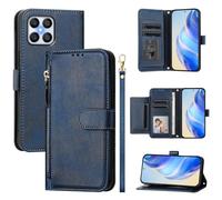 QiongniAN Compatible avec Honor X8 4G Coque,Compatible avec Honor X8 4G TFY-LX1 TFY-LX2 TFY-LX3 / X30i 5G TFY-AN00 / Play6T Pro 5G Flip PU Cuir Zip Portefeuille Etui pour téléphone Portable Blue