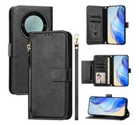 QiongniAN Compatible avec Honor X9A Coque,Compatible avec Honor Magic5 Lite RMO-NX3 / X9a RMO-NX1 / X40 5G RMO-AN00 Flip PU Cuir Zip Portefeuille Etui pour téléphone Portable Black