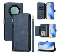 QiongniAN Compatible avec Honor X9A Coque,Compatible avec Honor Magic5 Lite RMO-NX3 / X9a RMO-NX1 / X40 5G RMO-AN00 Flip PU Cuir Zip Portefeuille Etui pour téléphone Portable Blue