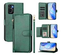 QiongniAN Compatible avec Realme 9i 4G Coque Etui en Cuir,Compatible avec Oppo A96 4G CPH2333 / A76 4G CPH2375 / K10 4G Flip PU Cuir Zip Portefeuille Etui pour téléphone Portable Green