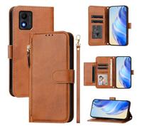 QiongniAN Compatible avec TCL 303 Coque Etui en Cuir,Compatible avec Alcatel 1B 2022 5031G 5031J 5031D 5031A Flip PU Cuir Zip Portefeuille Etui pour téléphone Portable Brown