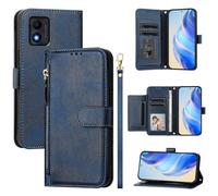 QiongniAN Compatible avec TCL 303 Coque Etui en Cuir,Compatible avec Alcatel 1B 2022 5031G 5031J 5031D 5031A Flip PU Cuir Zip Portefeuille Etui pour téléphone Portable Blue