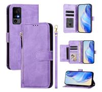 QiongniAN Compatible avec TCL 40R 5G Coque Etui en Cuir,Compatible avec TCL 40 R 5G T771K T771K1 T771H T771A Flip PU Cuir Zip Portefeuille Etui pour téléphone Portable Purple