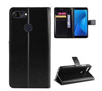 QiongniAN Coque pour ASUS Zenfone Max Plus ZB570TL,Coque pour ASUS ZenFone Max Plus M1 X018D / ZenFone Pegasus 4S ZB570TL Coque Portefeuille en Cuir à Rabat Cover Black