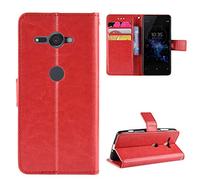 QiongniAN Coque pour Sony Xperia XZ2 Compact,Coque pour Sony Xperia XZ2 Compact H8314 H8324 SO-05K Coque Portefeuille en Cuir à Rabat Cover Red
