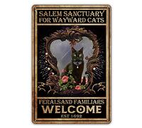 QIONGQI Plaque en métal vintage en forme de chat sorcier, décoration murale rétro avec chat noir sorcier, décoration d'intérieur