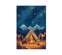 QIOTBVV Impression sur toile pour salon, chambre à coucher, motif tente de montagne, feu de camp, 40 x 60 cm