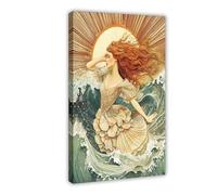 QIOTBVV Poster Art nouveau déesse de la mer pour chambre à coucher, bureau, chambre, cadeau 20 x 30 cm