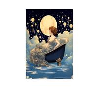 QIOTBVV Poster sur toile « Bathing in The Moonlight » - Décoration pour chambre à coucher, bureau, chambre - Cadeau - 50 x 75 cm