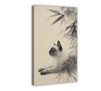 QIOTBVV Poster sur toile motif chat siamois pour décoration de chambre à coucher, bureau, chambre, cadeau 30 x 45 cm