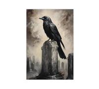 QIOTBVV Poster sur toile représentant un corbeau sur une tombe - Décoration de chambre à coucher, bureau, chambre - Cadeau - 50 x 75 cm