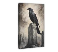 QIOTBVV Poster sur toile représentant un corbeau sur une tombe - Décoration pour chambre à coucher, bureau, chambre - Cadeau - 20 x 30 cm