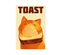 QIOTBVV Poster sur toile représentant un gros chat sur toast - Décoration pour chambre à coucher, bureau, chambre - 60 x 90 cm