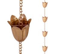 Qipade Chaînes de Pluie pour gouttières, 2,5 m de Long, chaîne de Pluie Lotus en cuivre avec 12 Tasses, Attrape-Pluie décoratif de Rechange pour gouttières, Drainage d'avant-Toit