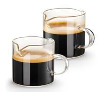 Qipecedm Lot de 2 tasses à expresso à double bec verseur de 118 ml, verres à shot, tasses à lait avec poignée, en verre transparent, accessoires à expresso pour machine, taille S
