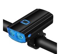 Qipeika 2pc-Bicycle USB Charging Flashlight Cyclisme Vélo Klaxon Alliage D'aluminium Double Tête Lampe - Noir et Bleu/4000mAh/Avec Klaxon