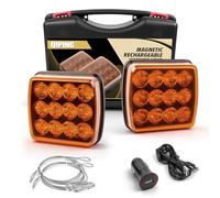Qiping 2 Pack LED feux clignotants de danger sans fils magnétique orange gyrophare amber wireless 12v 24v pour urgences de sécurité routière - rechargeable - Imperméable - homologué E9