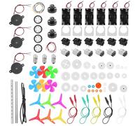 QIQIAZI Kit d'Expérimentation Electronique DIY de 131 Pièces avec Moteurs CC 1,5-3V 15000TR/MIN, Ensemble de Moteurs Électriques Mini avec Engrenages, Hélices, Buzzer et Porte-batteries, pour Kit STEM
