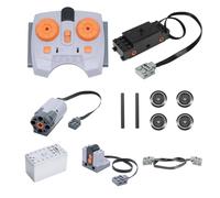 QIQIAZI Zug Motor Power Functions Kit de moteurs avec récepteur infrarouge, télécommande, boîte à piles, moteur M, moteur à traction avec 2 axes et 4 roues, câble de rallonge, pour de nombreux modèles
