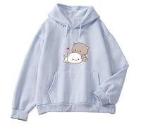 Qiqilyly Sweat à capuche Kawaii Chat Anime pour Femmes Sweat à capuche Chaud et Douillet avec Imprimé pour Adolescentes Esthétique Joli Haut Pull Jolis Vêtements d'Hiver, bleu, S