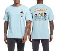 Qiqilyly T-shirt pour homme avec imprimé palmier pour homme surdimensionné imprimé hawaïen T-shirt en coton T-shirt d'été soleil plage col rond manches courtes été décontracté style urbain, bleu