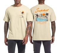 Qiqilyly T-shirt pour homme avec imprimé palmier pour homme surdimensionné imprimé hawaïen T-shirt en coton T-shirt d'été soleil plage col rond manches courtes été décontracté style urbain, Abricot, M