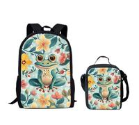 QIQISE Ensemble sac à dos pour garçon Motif basketball passant à travers le filet Sac d'école 2 pièces pour ordinateur portable et glacière, Grenouille florale amusante, taille unique