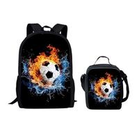 QIQISE Ensemble sac à dos pour garçon Motif basketball passant à travers le filet Sac d'école 2 pièces pour ordinateur portable et glacière, Ballon de football de pompier., taille unique