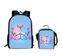 QIQISE Ensemble sac à dos pour garçon Motif basketball passant à travers le filet Sac d'école 2 pièces pour ordinateur portable et glacière, Axolotl de dessin animé, taille unique
