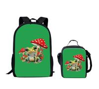 QIQISE Ensemble sac à dos pour garçon Motif basketball passant à travers le filet Sac d'école 2 pièces pour ordinateur portable et glacière, Mignon champignon grenouille, taille unique