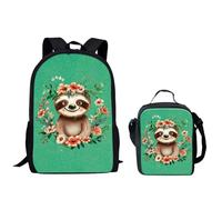 QIQISE Ensemble sac à dos pour garçon Motif basketball passant à travers le filet Sac d'école 2 pièces pour ordinateur portable et glacière, Joli paresseux floral, taille unique