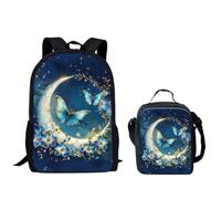 QIQISE Ensemble sac à dos pour garçon Motif basketball passant à travers le filet Sac d'école 2 pièces pour ordinateur portable et glacière, Papillon Bleu, taille unique