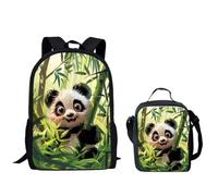 QIQISE Ensemble sac à dos pour garçon Motif basketball passant à travers le filet Sac d'école 2 pièces pour ordinateur portable et glacière, Panda amusant., taille unique