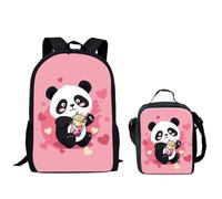 QIQISE Ensemble sac à dos pour garçon Motif basketball passant à travers le filet Sac d'école 2 pièces pour ordinateur portable et glacière, Panda rose., taille unique