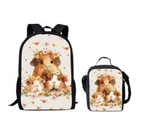 QIQISE Ensemble sac à dos pour garçon Motif basketball passant à travers le filet Sac d'école 2 pièces pour ordinateur portable et glacière, Cochon d'Inde floral, taille unique