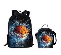 QIQISE Ensemble sac à dos pour garçon Motif basketball passant à travers le filet Sac d'école 2 pièces pour ordinateur portable et glacière, Basketball, taille unique