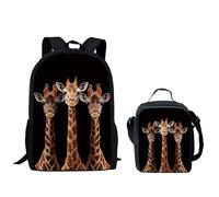 QIQISE Ensemble sac à dos pour garçon Motif basketball passant à travers le filet Sac d'école 2 pièces pour ordinateur portable et glacière, Girafe amusante., taille unique
