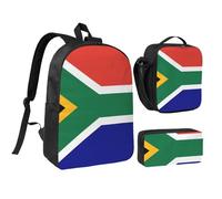 QIQISE Ensemble sac à dos pratique avec motif drapeau de l'Afrique du Sud, sac à déjeuner, trousse à stylos, crayons, fournitures d'étude, collations