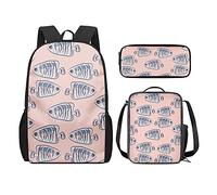 QIQISE Sac à dos d'école 3 pièces pour filles - Grand sac à livres thermique classique pour enfants - Petite trousse à crayons avec imprimé lion confortable, Orange poisson, Taille unique, Sacs à dos
