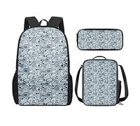 QIQISE Sac à dos d'école 3 pièces pour filles - Grand sac à livres thermique classique pour enfants - Petite trousse à crayons avec imprimé lion confortable, Poisson bulle gris, Taille unique, Sacs à
