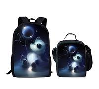 QIQISE Sac à dos d'écolier pour filles - Grand sac d'école tendance - Imprimé loup, Panda-2., taille unique