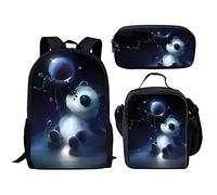 QIQISE Sac à dos d'écolier pour filles - Grand sac d'école tendance - Imprimé loup, Panda-3, taille unique