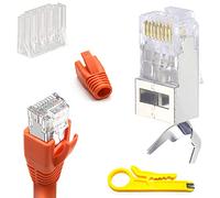 QIQN Connecteur RJ45 CAT 7 8P8C 10 Pièces Ethernet Modulaire Plug 10 Gbit Blindé passe-fil et protection anti-pliage, avec Cable Cutter, Orange