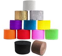 QIQN Papier Crépon 25m x 4.5cm 12 Couleurs Bandes Crepe Paper Craft pour la Décoration d’Anniversaires, Mariages et Fêtes, Thanksgiving, Décoration de Noël(12 Rouleaux)