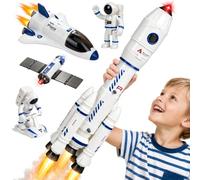 QiquBox Jouet Fusée Spatiale avec Navette pour Enfants de 3 à 8 Ans | Station Spatiale 8-en-1 avec Fusée et Navette, Sons et Lumières, Jouet Éducatif et Cadeau pour Garçons et Filles
