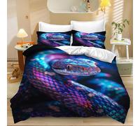 Qiqumax Parure de lit serpent - 135 x 200 cm - Housse de couette - Serpent sauvage - Impression 3D - 100 % microfibre - Housse de couette (10, 200 x 200 cm, 50 x 75 x 2)