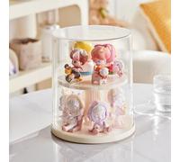 Qirc Vitrine transparente pour poupées, jouets, boîte de rangement avec support de protection contre la poussière, vitrine pour figurines/jouets/objets de collection (double couche rotative), Q4268