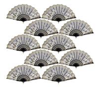 QIRMIZI Lot de 10 éventails pliables - Éventails portables de style espagnol, lot d'éventails manuels pour mariage, thé, danse, église, performance, décorations de maison, festival, cadeau, noir